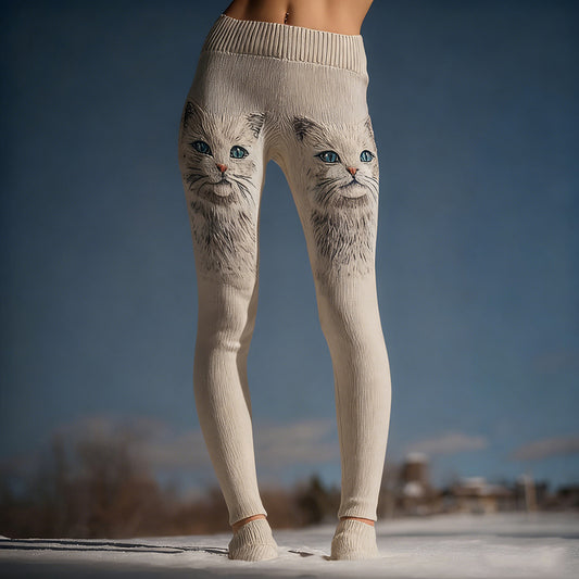Comstylish Cute Cats Art Pattern Vintage Comfy Knit Leggings