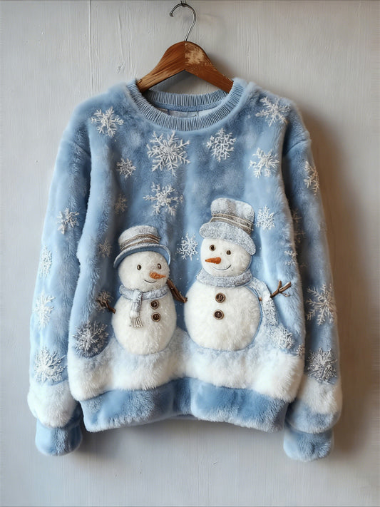 Comstylish Lovely Snowmen & Snowflakes Cozy Plush Sweatshirt
