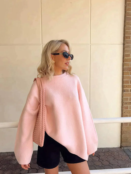 Katrien® | Pink crew neck sweater for women