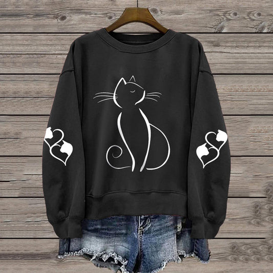 Women's Cute Cat Print Casual Sweatshirt elevenforest