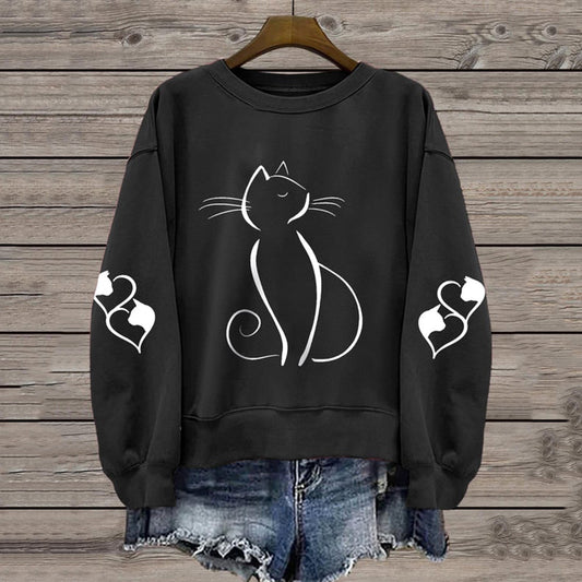 Comstylish Women's Cute Cat Print Casual Sweatshirt