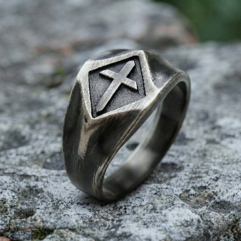 Brushed Cross Signet Ring