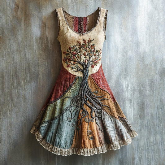 Viking Tree Of Life Lace Art Linen Tank Dress artswardrobe