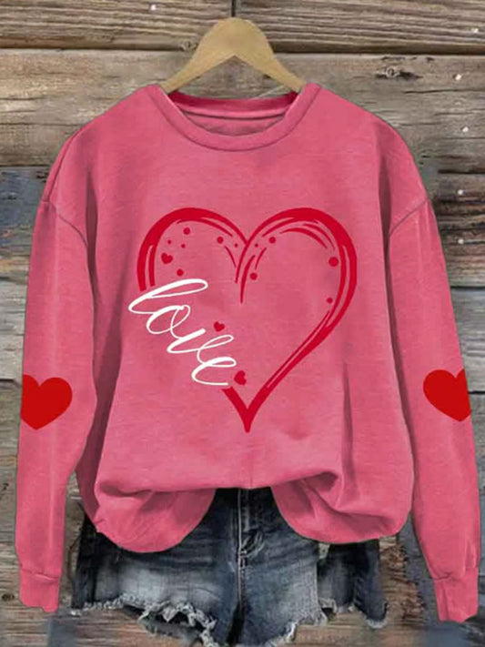 Comstylish Women's Love Heart Printed Round Neck Sweatshirt