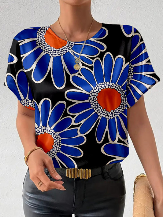 Comstylish Japanese Flower Art Pattern Casual T Shirt
