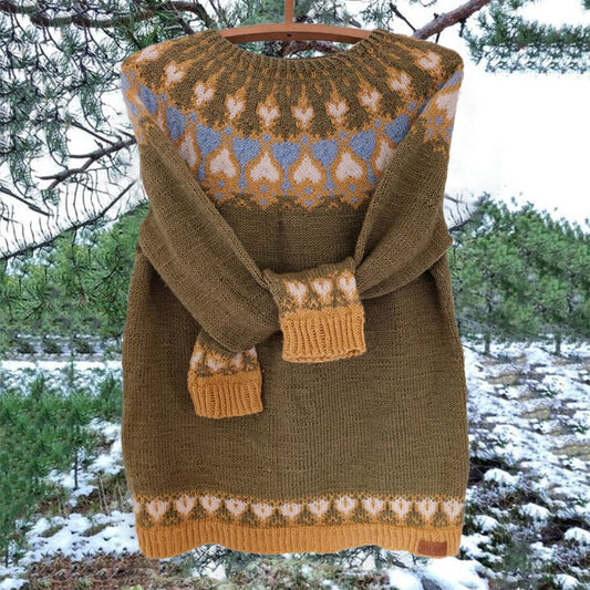 Vintage Love Heart Icelandic Knit Jacquard Warmth Crew Neck Sweater Unisex elevenforest