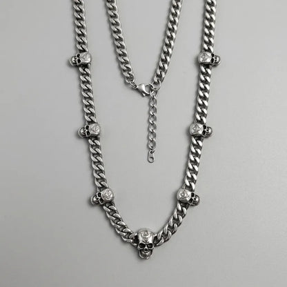 Multi-Skull Station Cuban Chain Necklace
