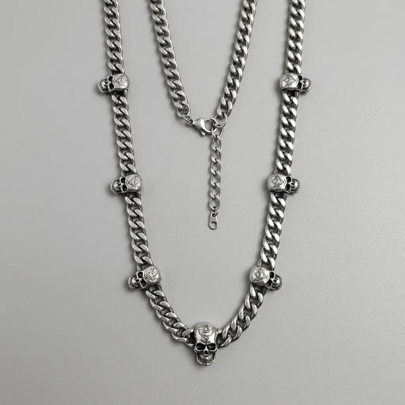 Multi-Skull Station Cuban Chain Necklace