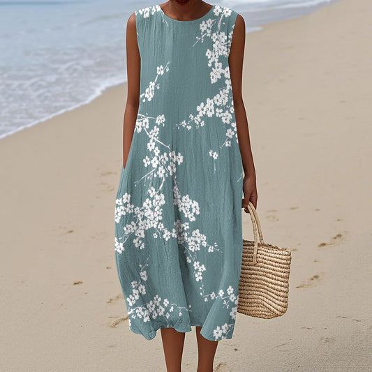 Vintage Floral Art Linen Tank Dress artswardrobe