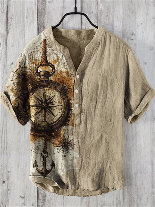 Men's Vintage Navigation Art Linen Shirt artswardrobe