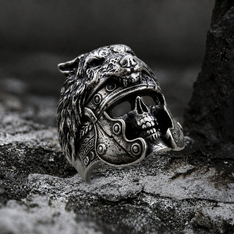 Wolf Helm Skull Gladiator Ring