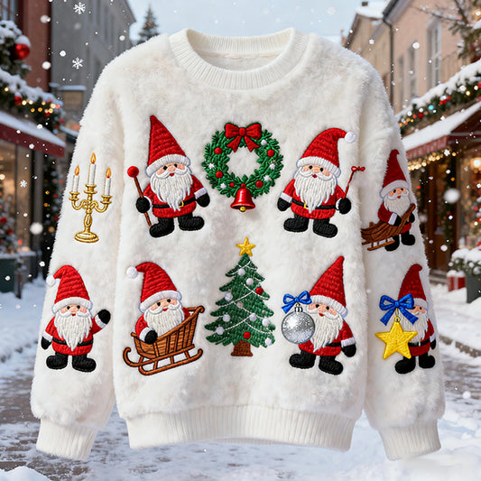 Comstylish Santa Claus Little Dwarf Flannel Crew Neck Sweatshirt