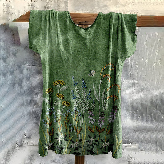 Vintage Embroidered Fresh Floral Cotton T-shirt artswardrobe