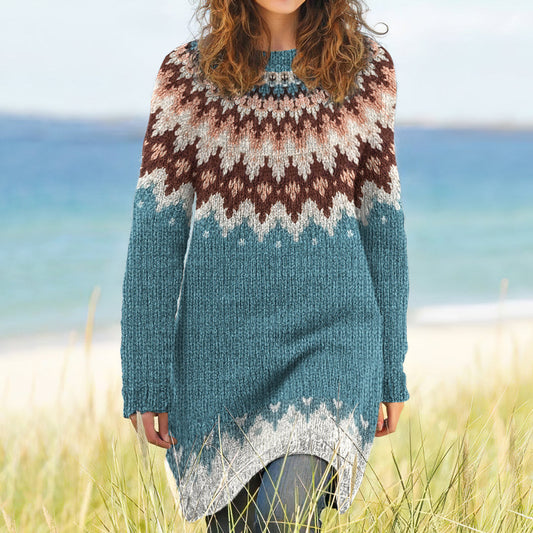 Vintage Fairman Island Geometry Pattern Cozy Sweater Dress elevenforest