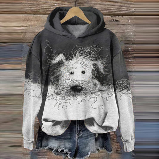 Comstylish Cute Dog Scrawled Puppy Art Printed Casual Sweatshirt
