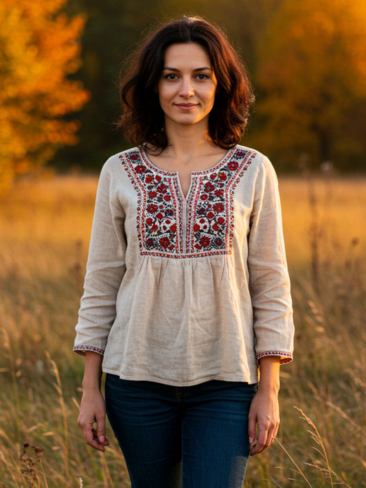 Women's Vintage Bohemian Embroidered Print Shirt artswardrobe