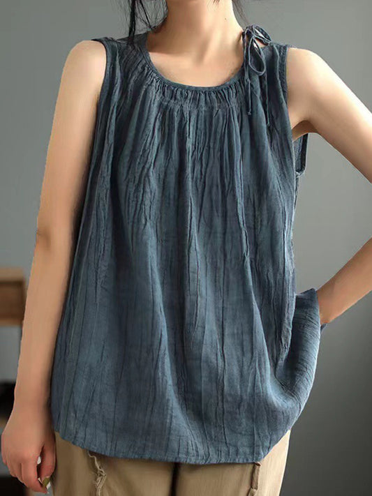 Comstylish Women's Simple Solid Color Linen Blended Tank Top