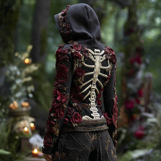 Comstylish Women's Halloween Rose And Skull Graphic Casual Hoodie