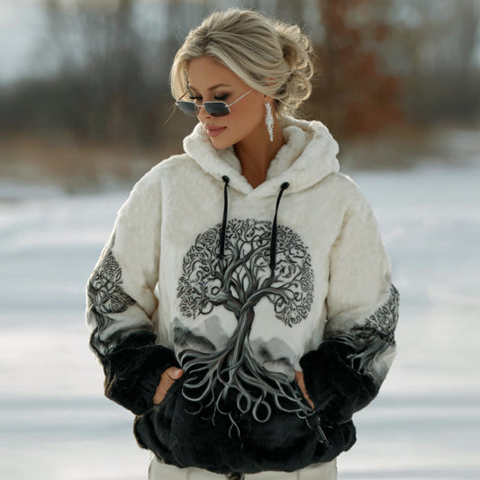 Comstylish Women's Viking Celtic Tree Of Life Color Block Comfortable Plush Hoodie