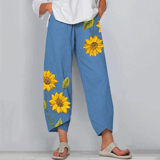 Sunflower Embroidered Linen Blend Pants artswardrobe