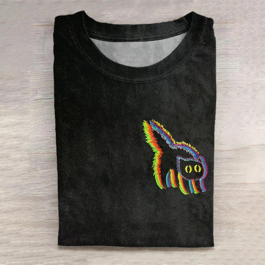Women's Colorful Glitch Cat Art Short Sleeve T-shirt artswardrobe