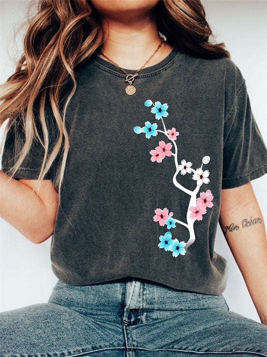 Comstylish Transgender Inspired Cherry Blossom Vintage Washed T Shirt