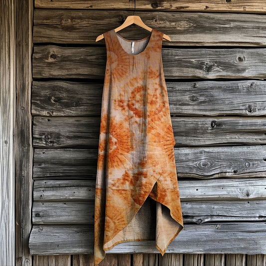 Women's Vintage Rust Dye Art Print Irregular Dress artswardrobe