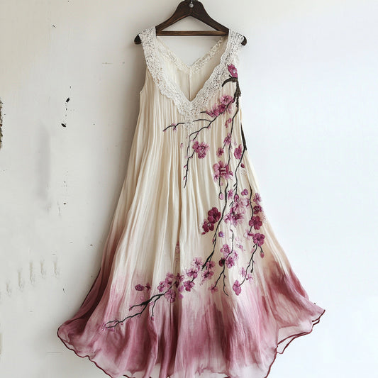 Vintage Cherry Blossom Floral Lace Gradient Art Comfy Tank Dress artswardrobe