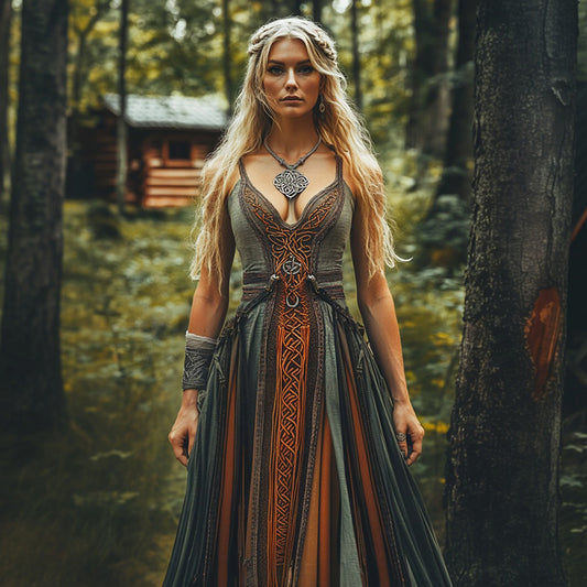 Viking Celtic Knot Gradient Art Suspenders Maxi Dress artswardrobe