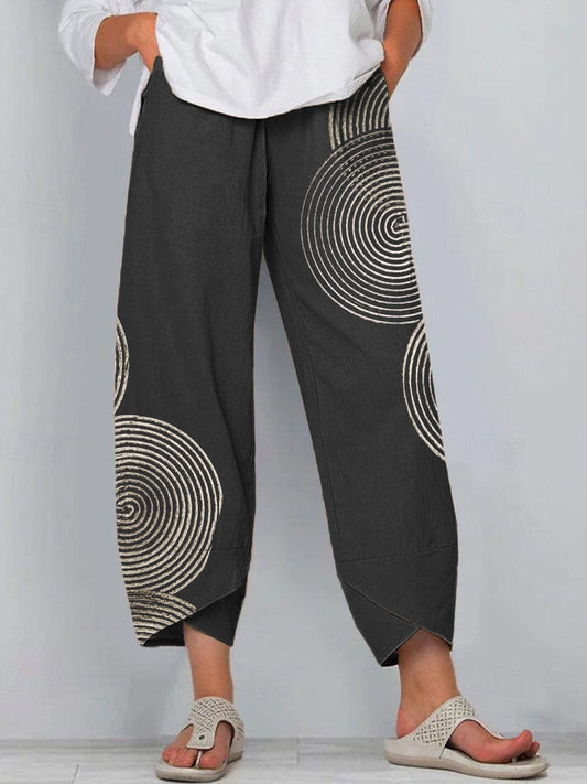 Comstylish Women's Geometric Abstract Art Linen Blend Pants
