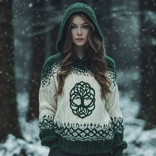 Women's Irish Celtic Knotted Floral Jacquard Crew Neck Sweater Dress elevenforest