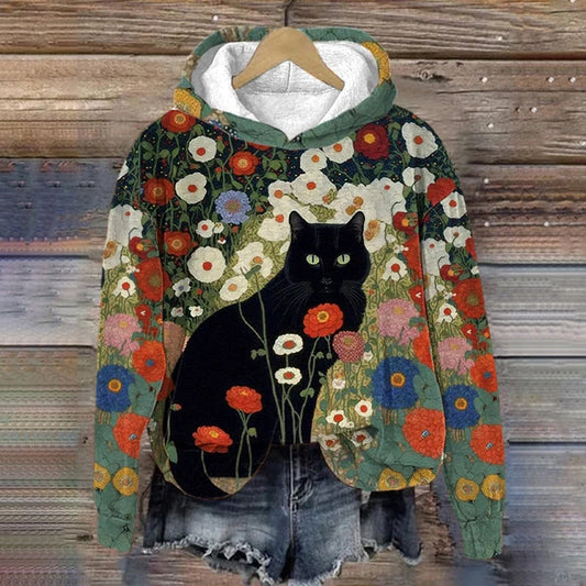 Women's Gustav Klimt Garden Cat Print Hoodie elevenforest