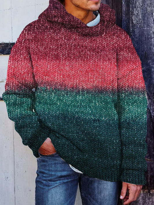 Men's Retro Colorful Gradient Cozy Hooded Sweater artswardrobe