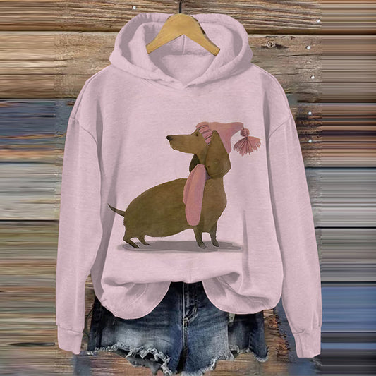 Comstylish Christmas Cute Dachshund Art Print Casual Hoodie