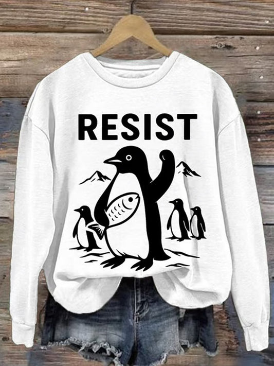 Comstylish Women's Penguins Resist Printed Sweatshirt