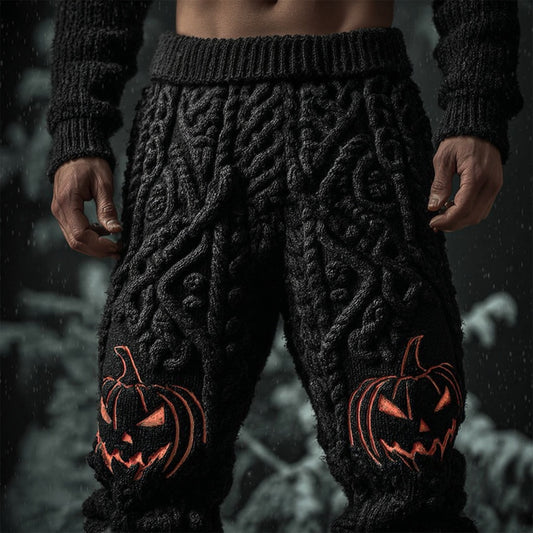Men's Halloween Pumpkin Inspired Cozy Chunky Knit Pants artswardrobe
