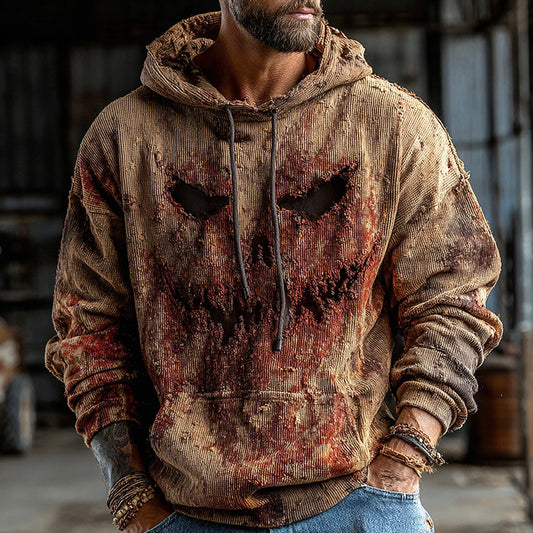 Halloween Bloody Pumpkin Face Inspired Distressed Hoodie artswardrobe
