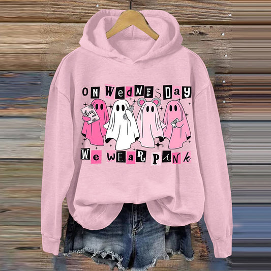 Comstylish Women's Halloween Pink Ghost Print Casual Hoodie