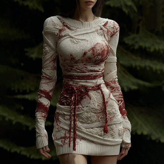 Women's Halloween Art Knit Mini Sweater Dress artswardrobe