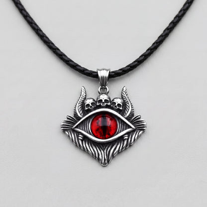 Dragon Eye Pendant with Skulls – Red Gemstone Necklace