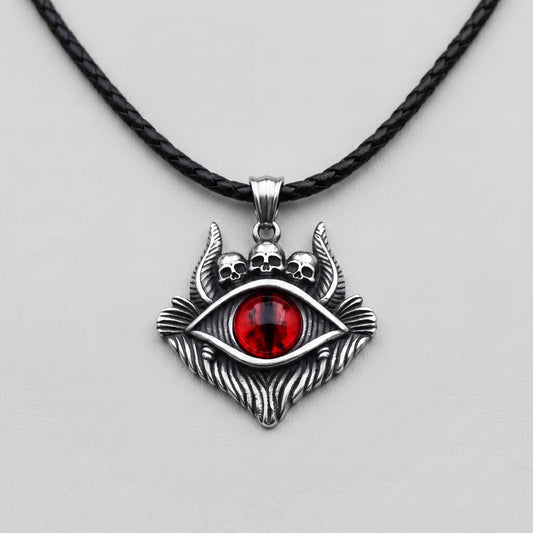Dragon Eye Pendant with Skulls – Red Gemstone Necklace