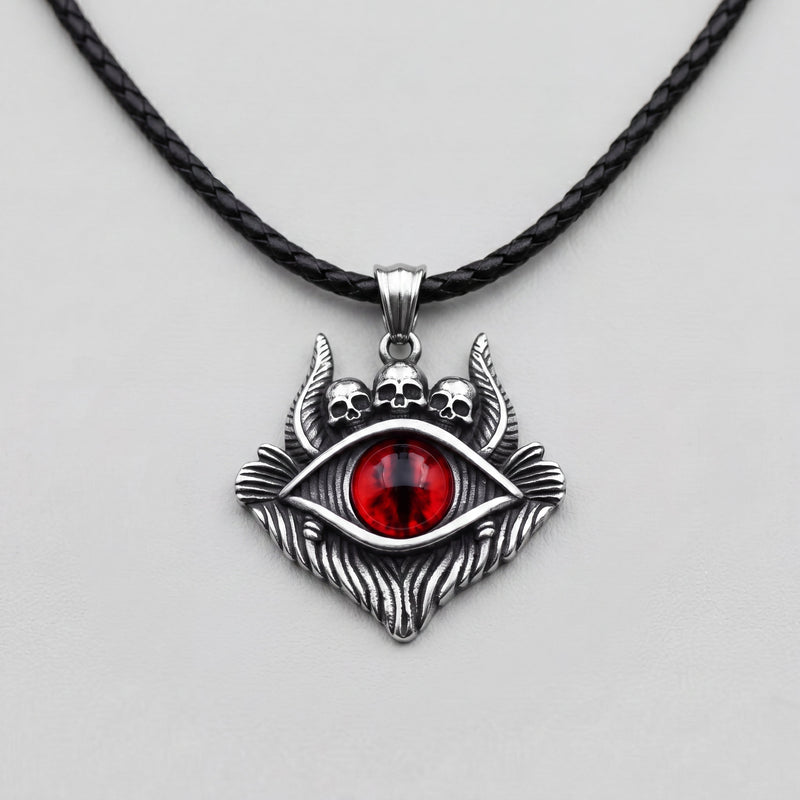 Dragon Eye Pendant with Skulls – Red Gemstone Necklace