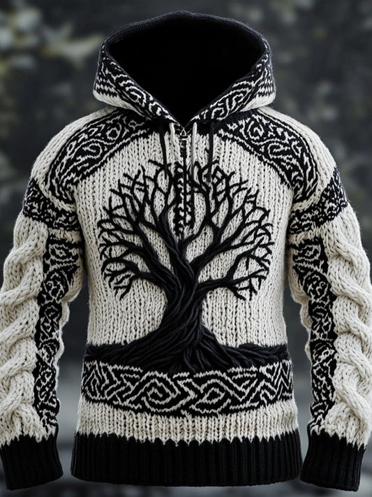 Men's Viking Tribal Tree Of Life Celtic Knot Chunky Hooded Sweater elevenforest
