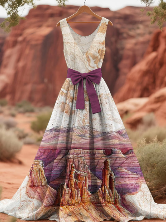 Vintage Mountain Map Women's V-neck Vest Dress artswardrobe