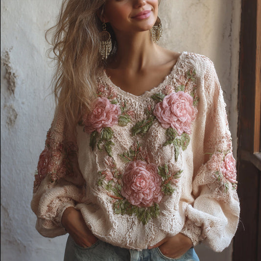 Women's Vintage Elegant Crochet Plant-patterned Warm Sweater artswardrobe