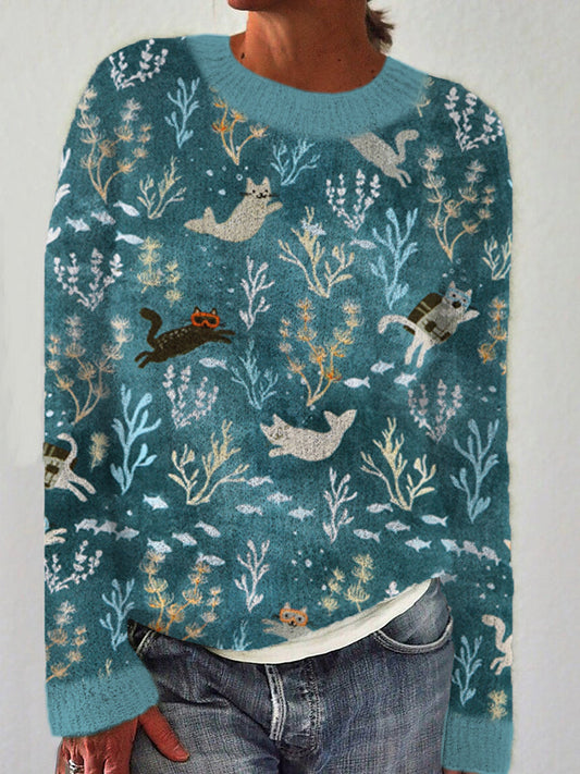 Swimming Cat Cozy Sweater elevenforest