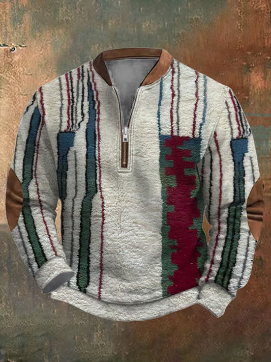 Men's Retro Print Casual Zip Sweater artswardrobe