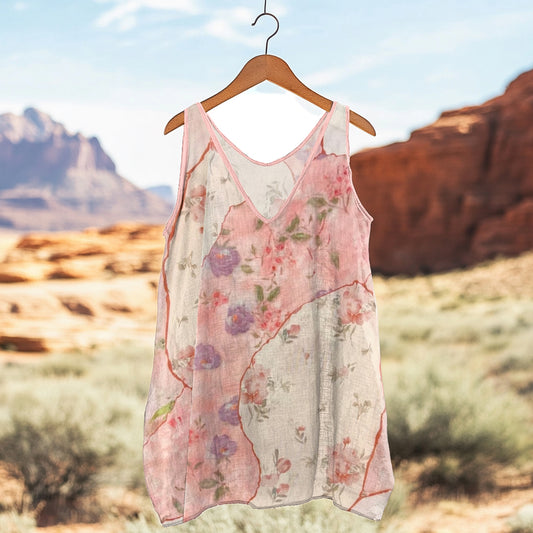 Comstylish Women's Vintage Floral Patch Cotton And Linen Sleeveless Tank Top