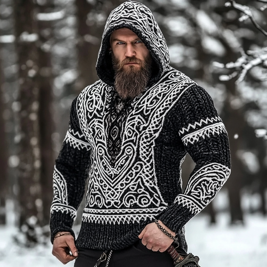 Men's Viking Rune Style Celtic Thick Hooded Sweater elevenforest