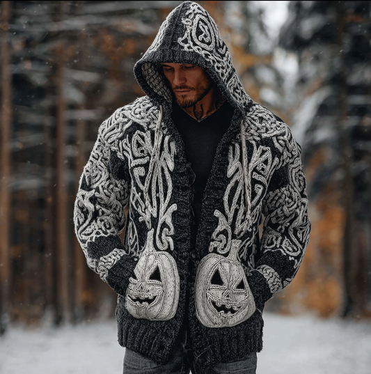 Viking Men's Autumn And Winter Warmth Knit Hooded Sweater Jacket artswardrobe